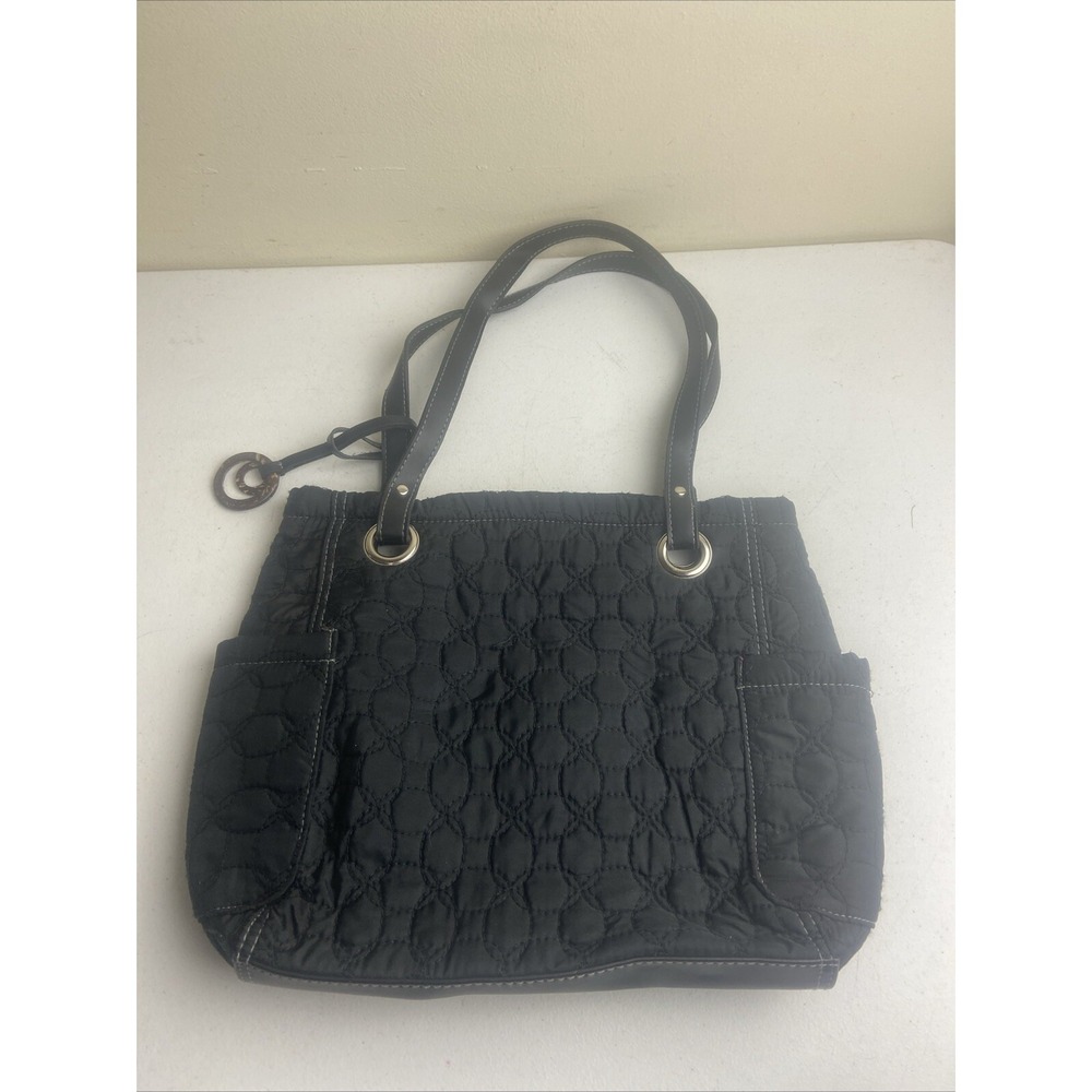 Quilted Purse Handbag Double Handle Black Snap Closure Small Tote